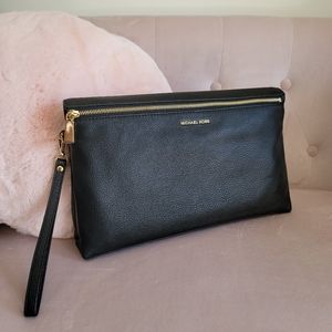 Michael Kors black Extra-Large Leather Zip Pouch
